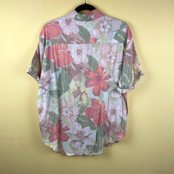 aerie Hibiscus Pastel Button Down Camp Shirt M - Picture 9 of 9